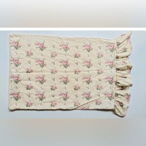 1 VTG Ralph Lauren Sophie Yellow Stripes Rose Ruffled Standard Pillowcase